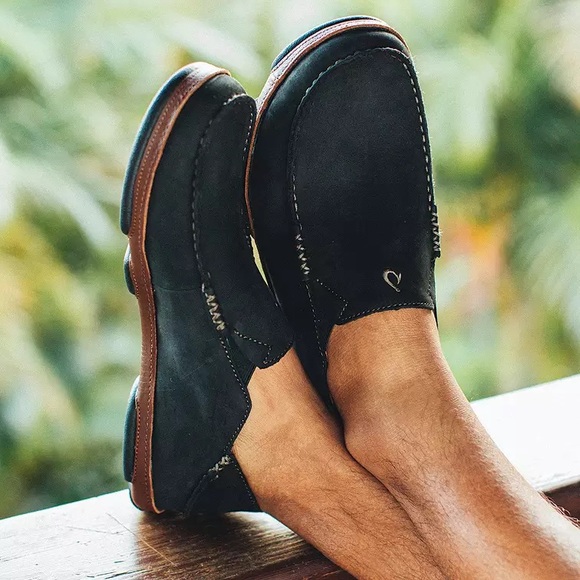 OluKai Moloa Dark Leather Slip-On Loafers Men's Size 9.5